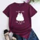 Large Size Cat Letter Printed Cotton Round Neck Short Sleeve T-shirt For Women