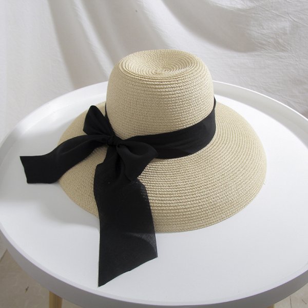 Bell Shaped Straw Hat Lady Big Bow Spring And Summer