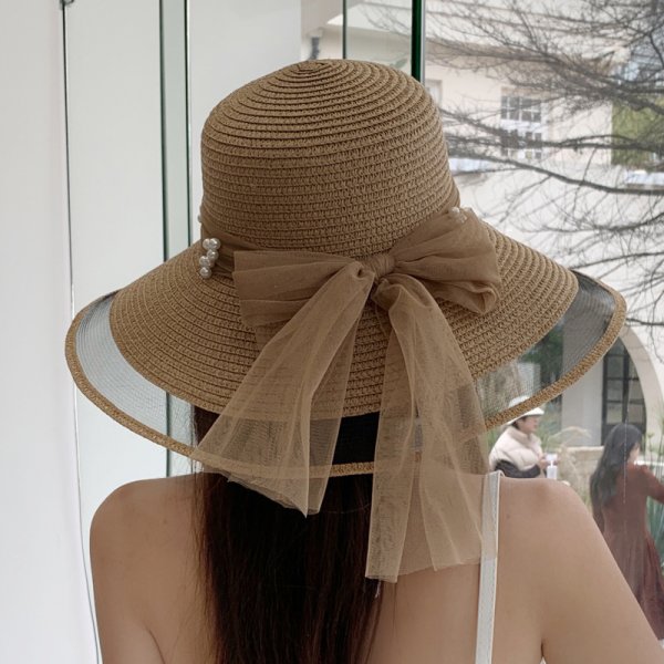 Women's Summer New Mesh Pearl Sunscreen Casual Straw Hat